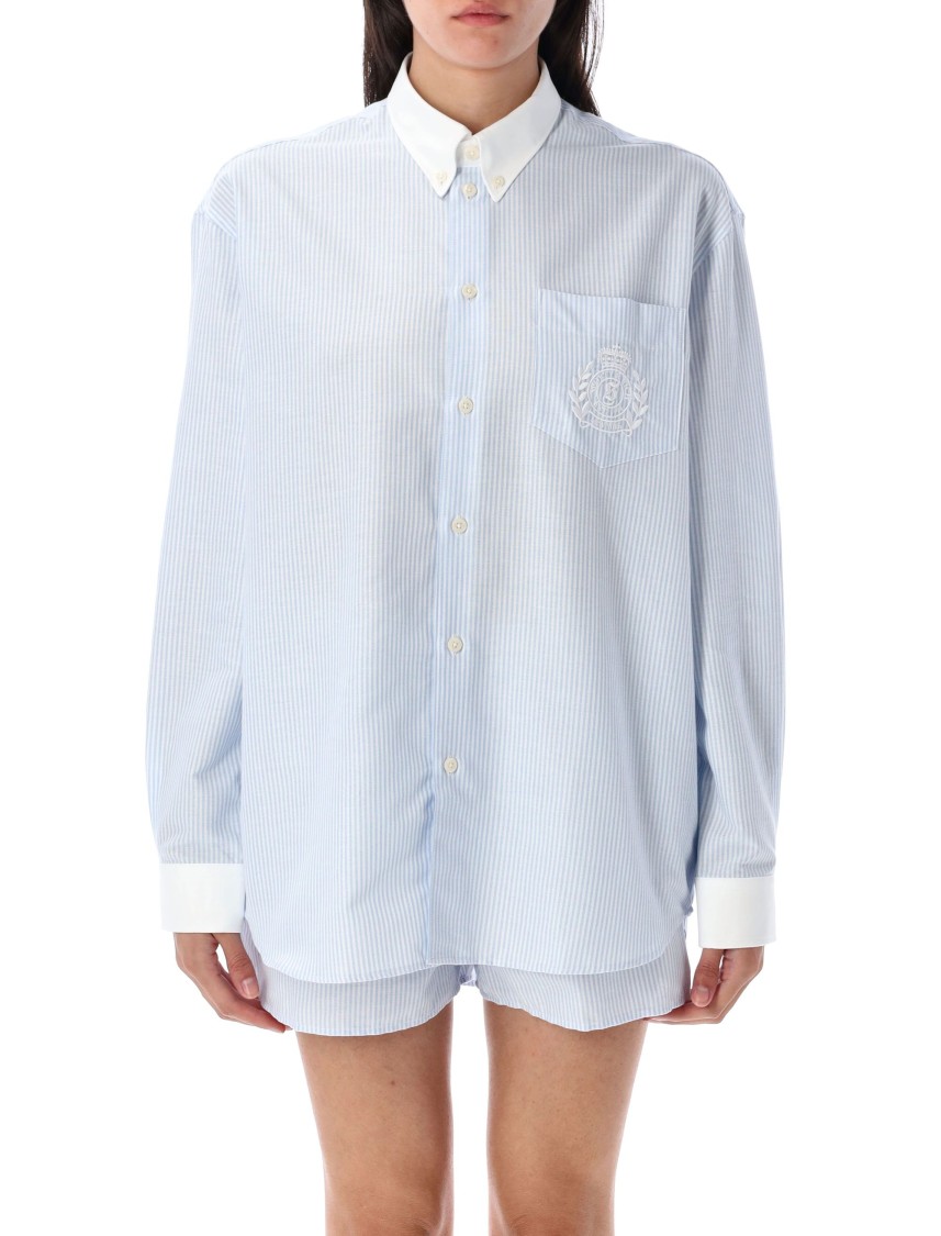 Sporty And Rich Striped H&w Crest Oversized Oxford Shirt