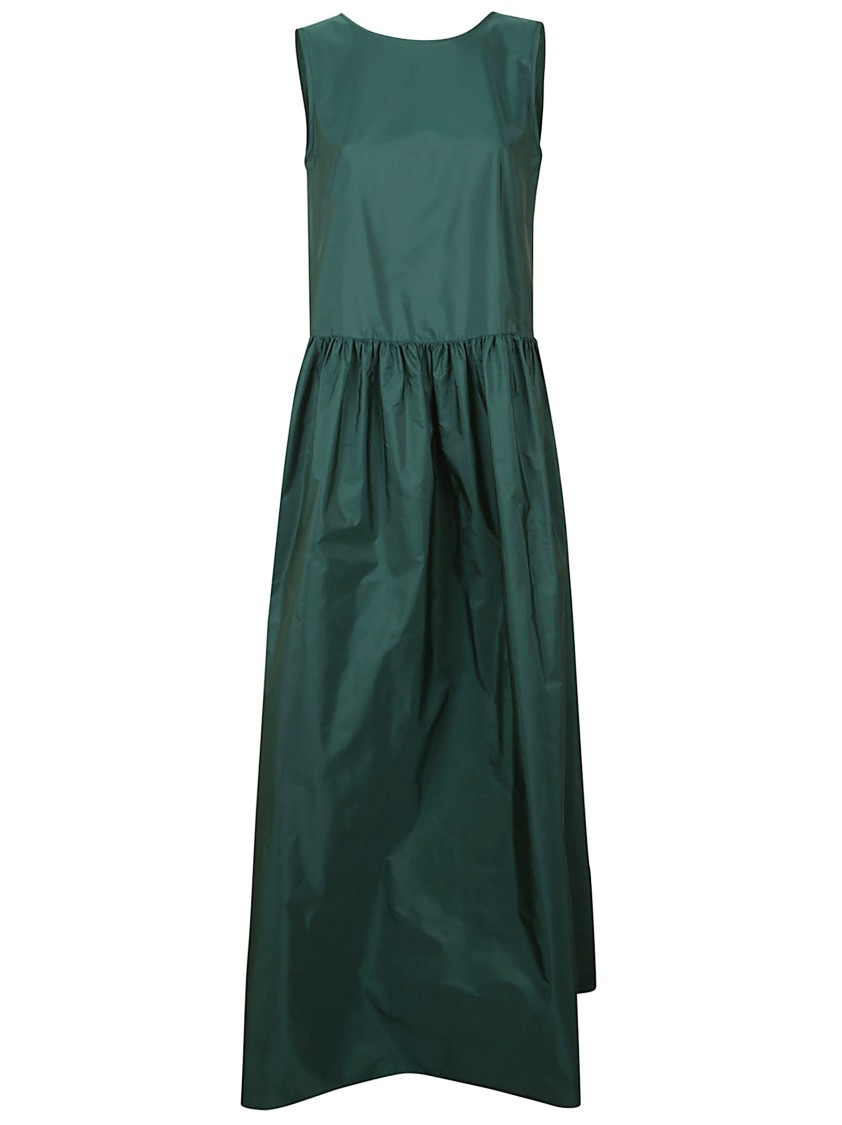 Max Mara Flowing Maxi Dress With Gathered Waist In Green