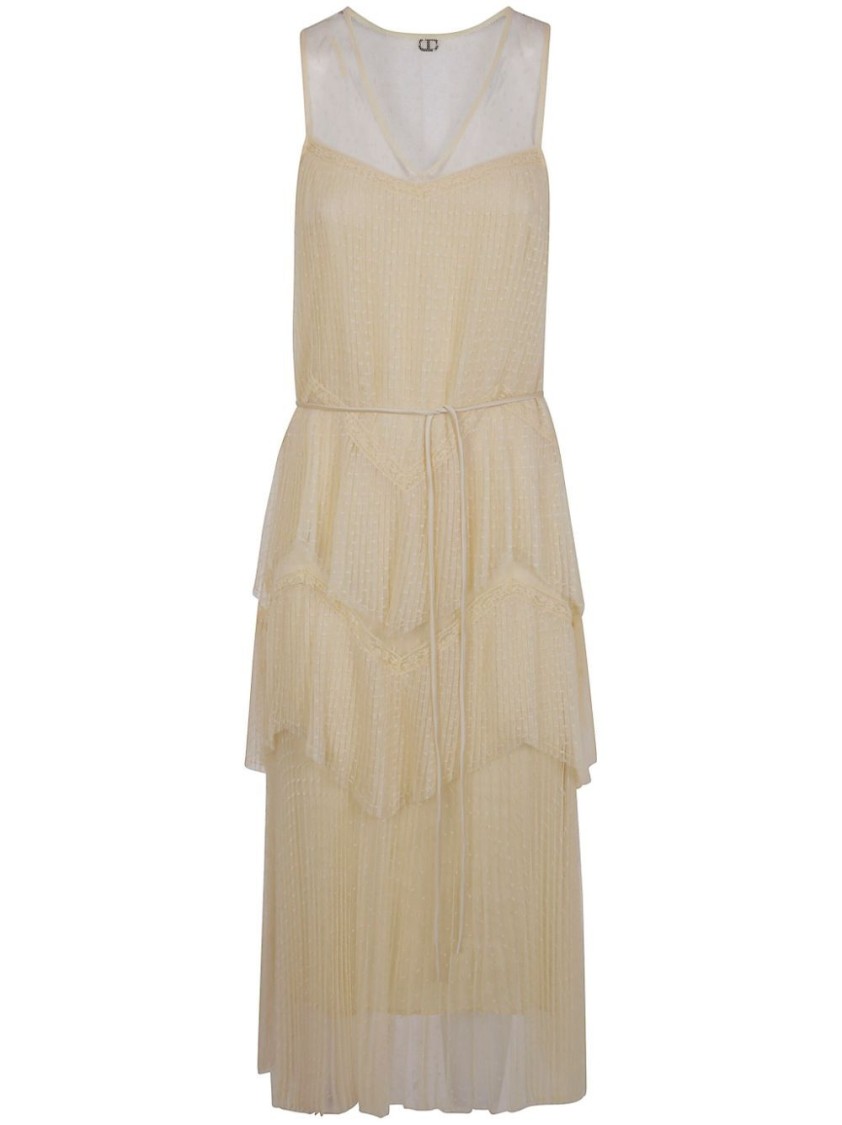 Twinset Twin-set Layered Maxi Dress With Flowing Silhouette In Neutral