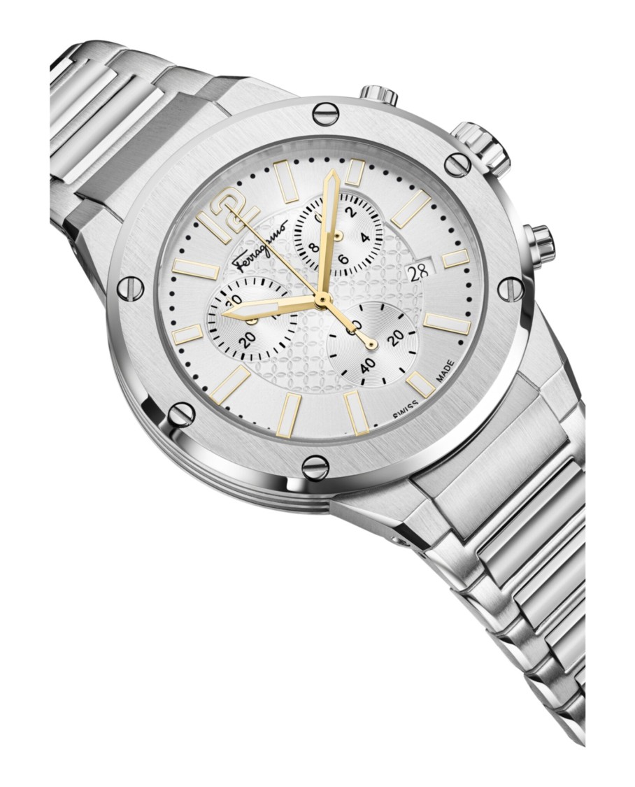 Ferragamo F-80 Chrono Bracelet Watch In Metallic