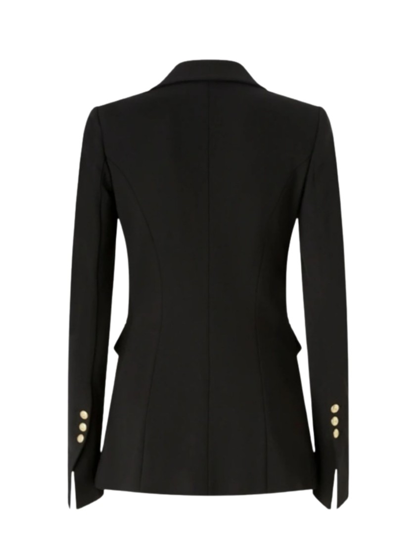 Pinko Asymmetric Tailored Blazer With Gold Buttons And Structured Shoulders In Black