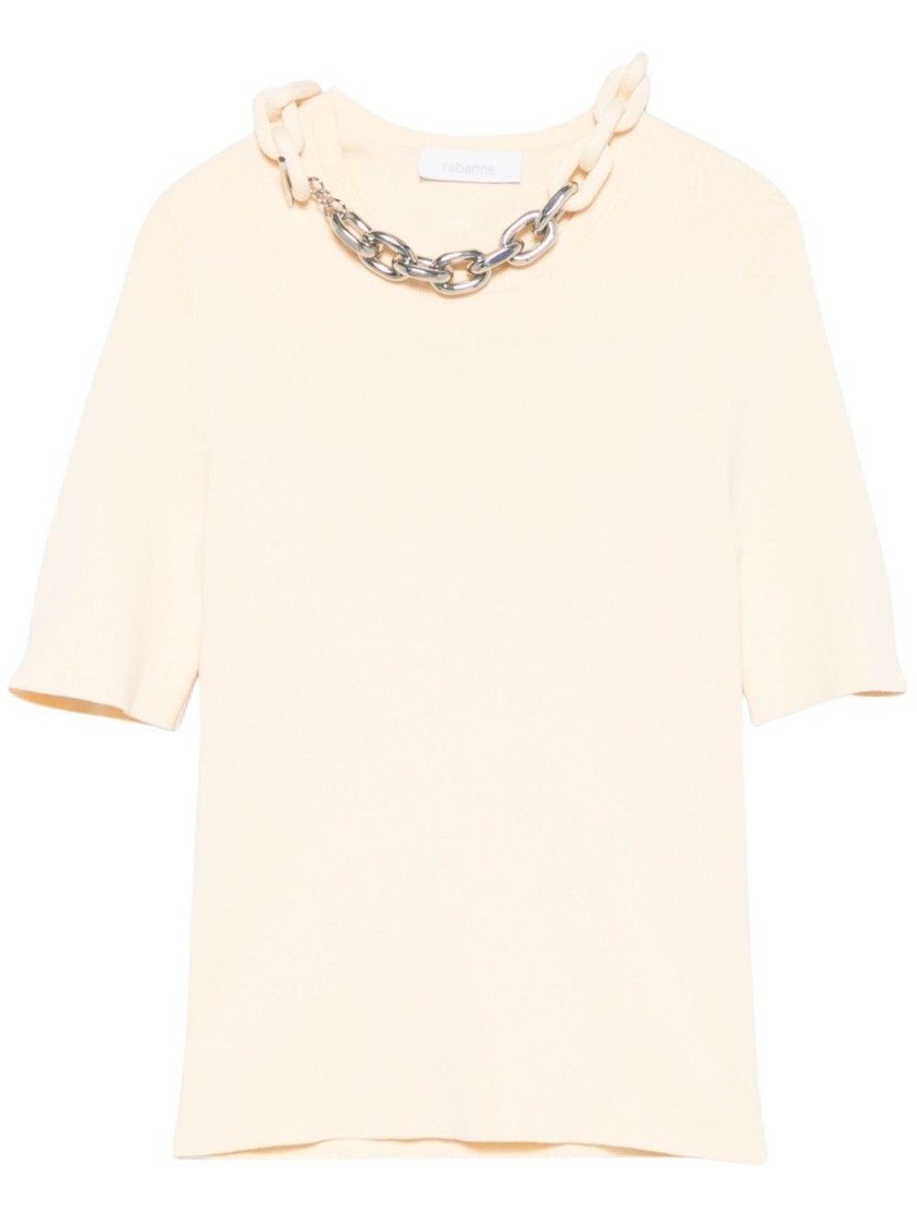 Shop Rabanne Fitted Beige T-shirt With Chain Detail In Neutrals