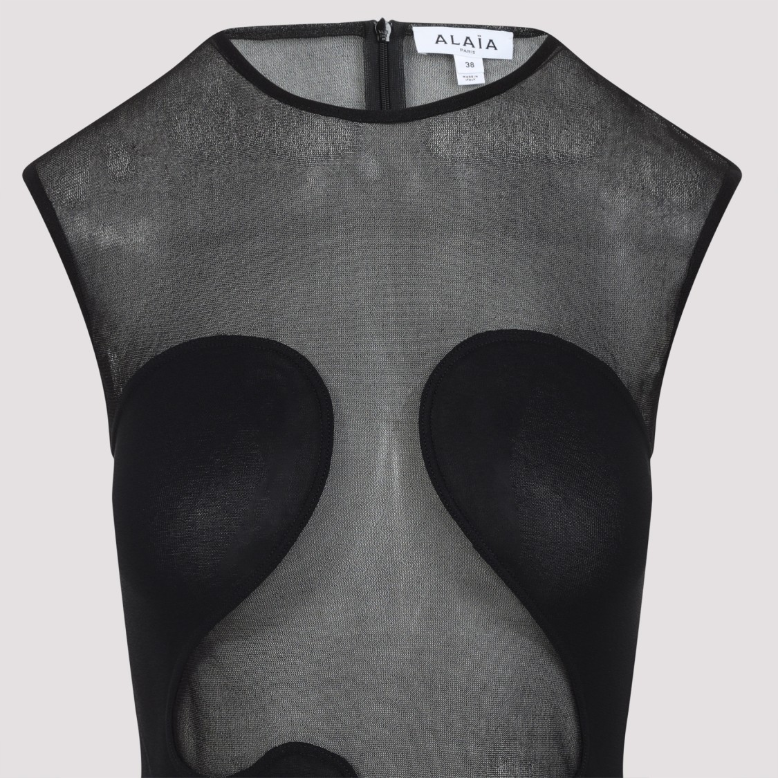 Shop Alaïa Black Sleeveless Evening Dress With Sheer Accents