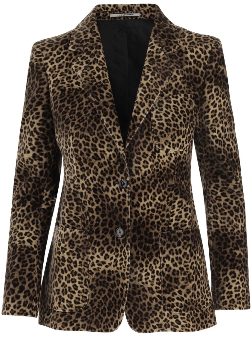 Tagliatore Cupro Jacket With Leopadrata Pattern In Brown