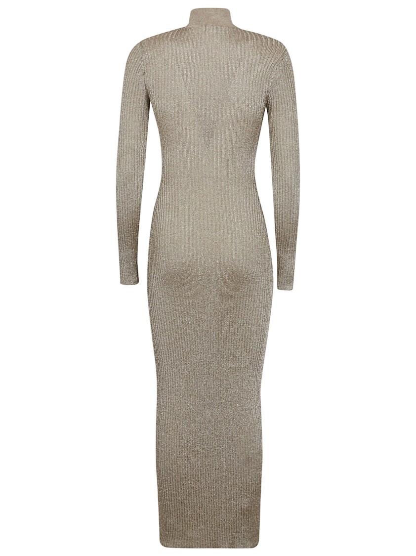 Self-portrait Lurex Knitted Maxi Dress In Gold