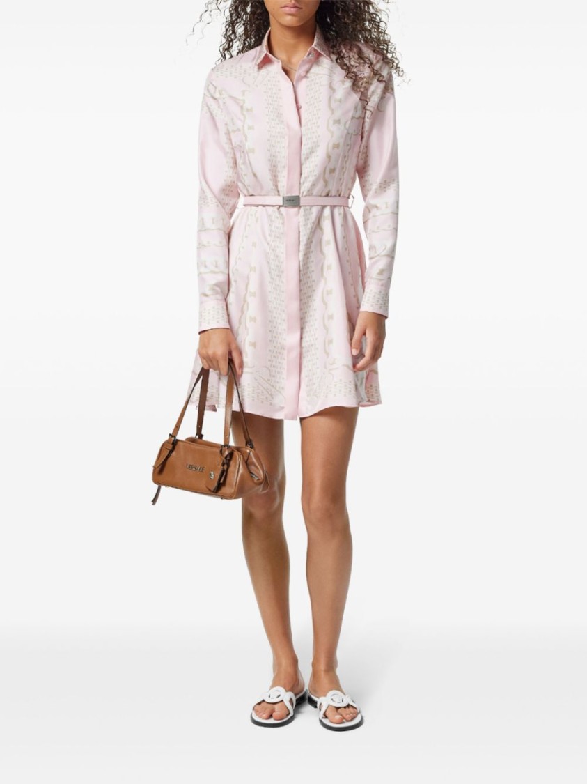 Versace Barocco Chain Pattern Mini Shirt Dress In Neutrals