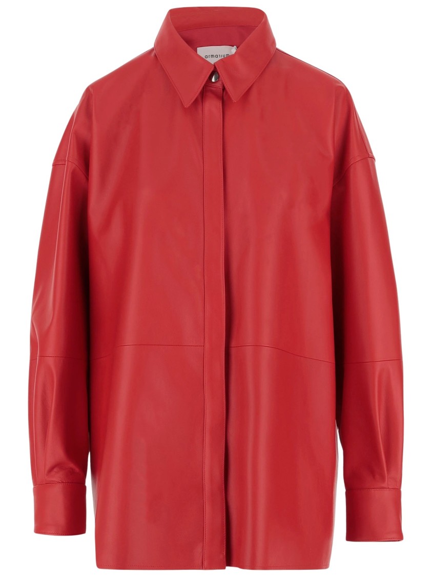 Shop Armarium Leo Leather Shirt In Red