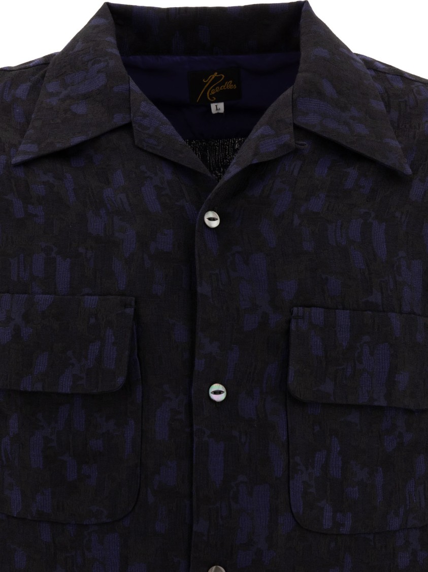 Needles Jacquard Abstract Shirt With Chest Pockets In Blue