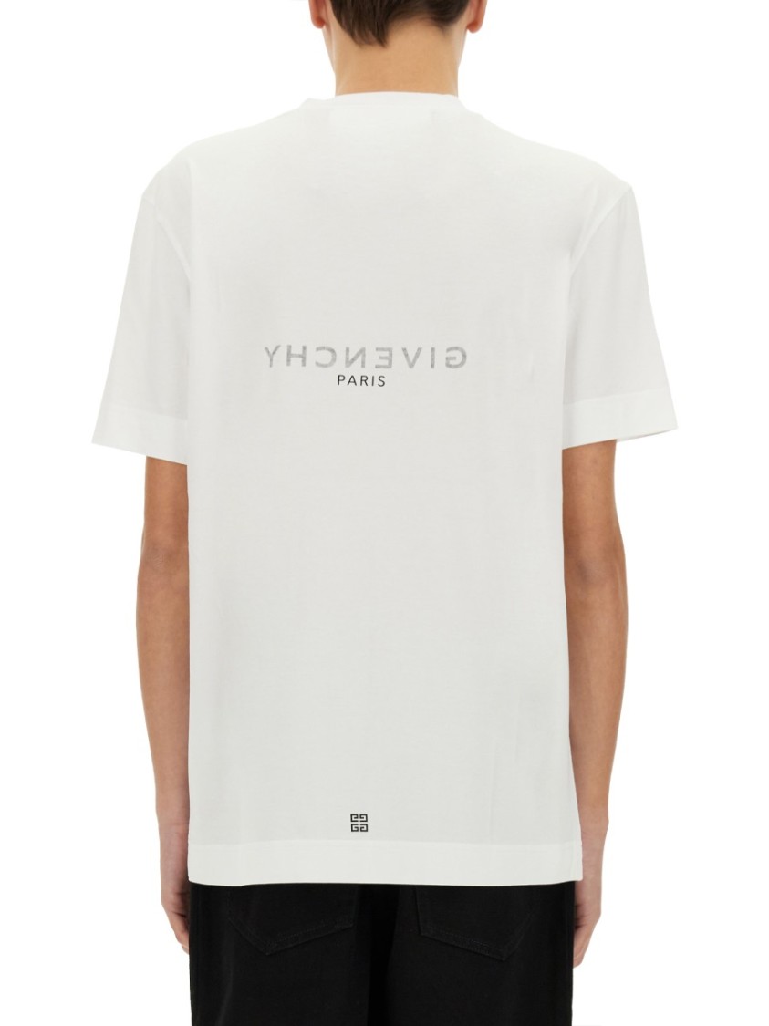 Givenchy White Crewneck T-shirt With Logo Print In Cotton Man