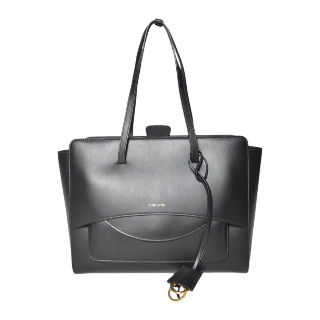Hidesins Black Leather Flap Shopper Bag L Large In Black