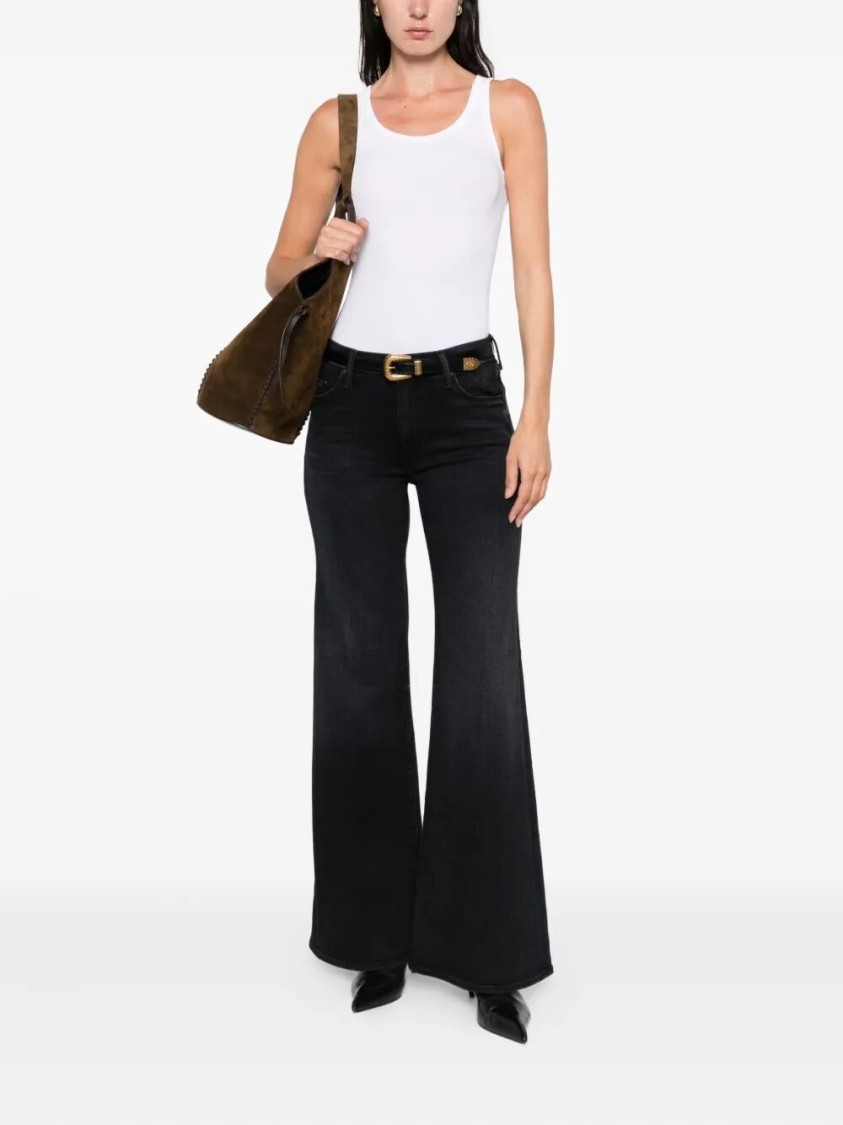 Mother Wide Black Jeans In Soft Cotton-modal Blend In Blue
