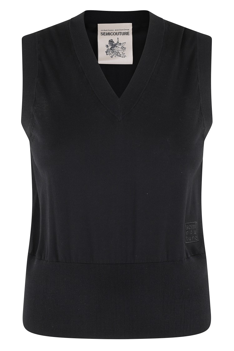 SEMICOUTURE SEMI COUTURE CLIZIA FITTED BLACK COTTON KNIT GILET