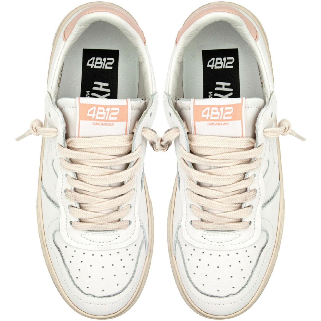 4b12 White Leather Platform Sneakers In White