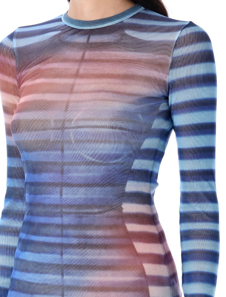 Jean Paul Gaultier Mesh Striped Bodycon Maxi Dress In Black
