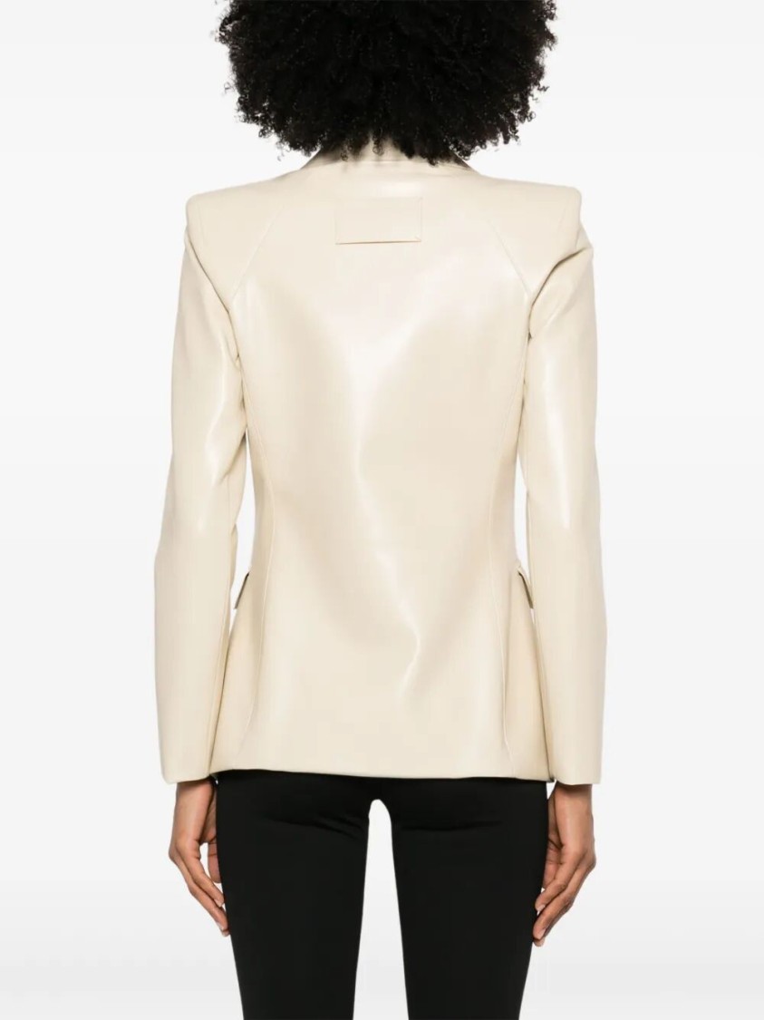 Patrizia Pepe Structured Tailored Jacket With Glossy Finish In Neutral