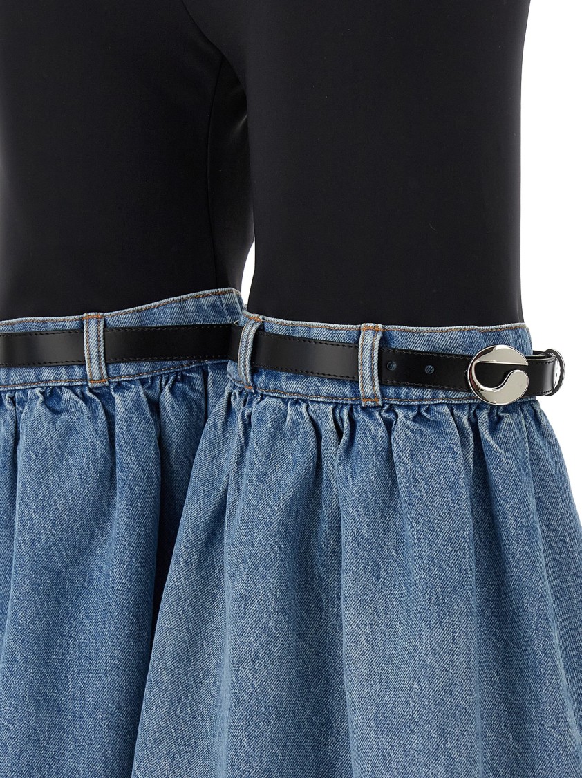 Coperni Wide Leg Elastic Waistband Trousers With Contrast Fabric In Blue