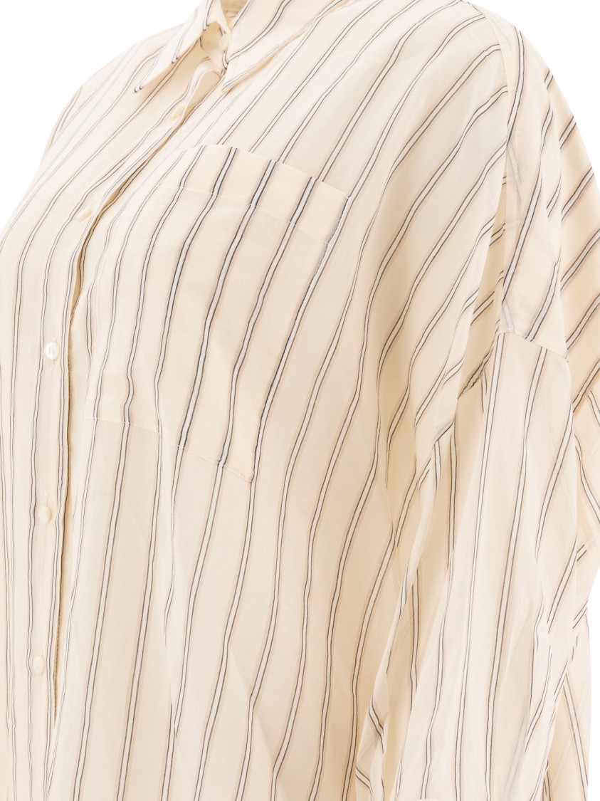 Brunello Cucinelli Long Sleeve Striped Shirt With Button-down Front In Neutral