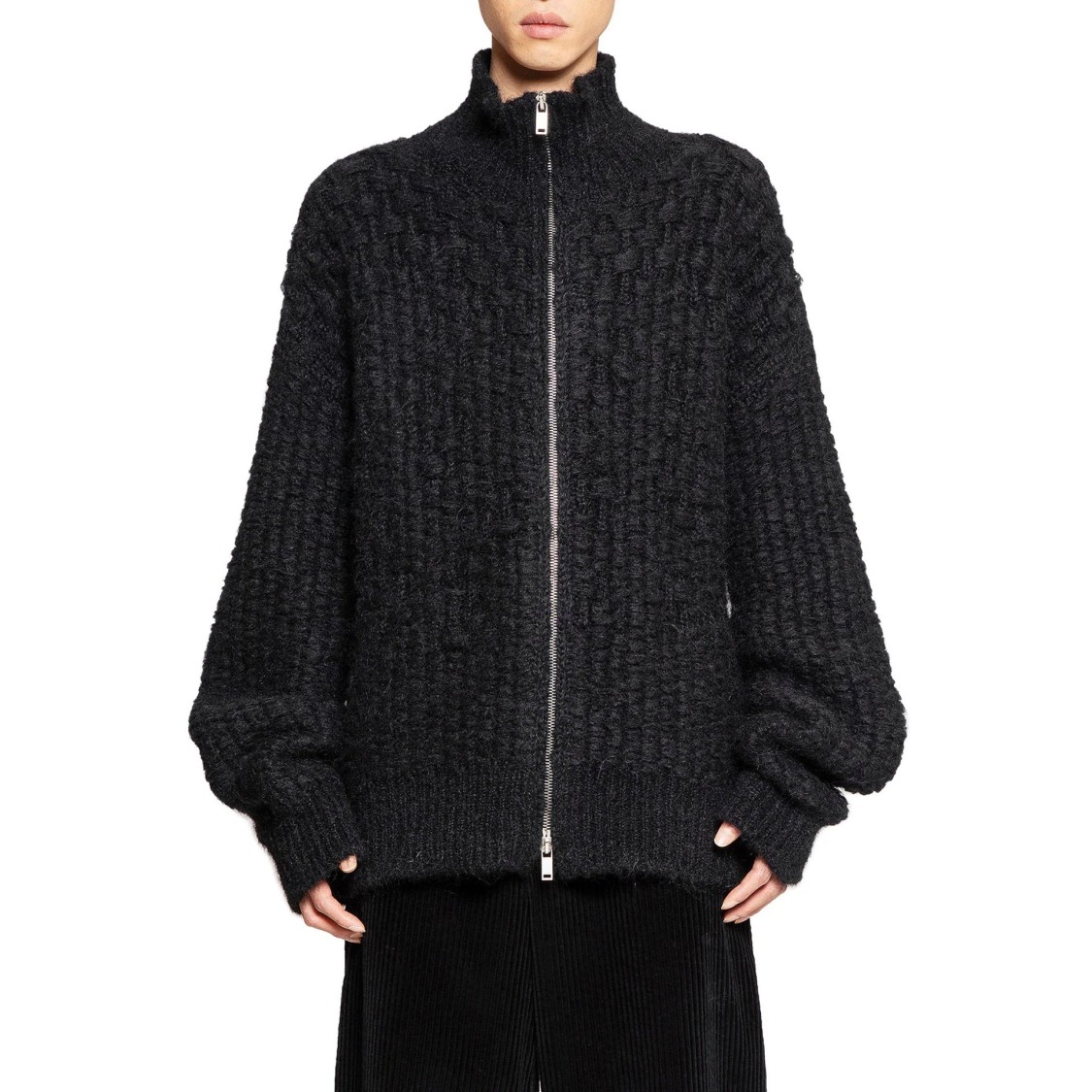 Jil Sander Black Wool Sweather With Zip Up Element