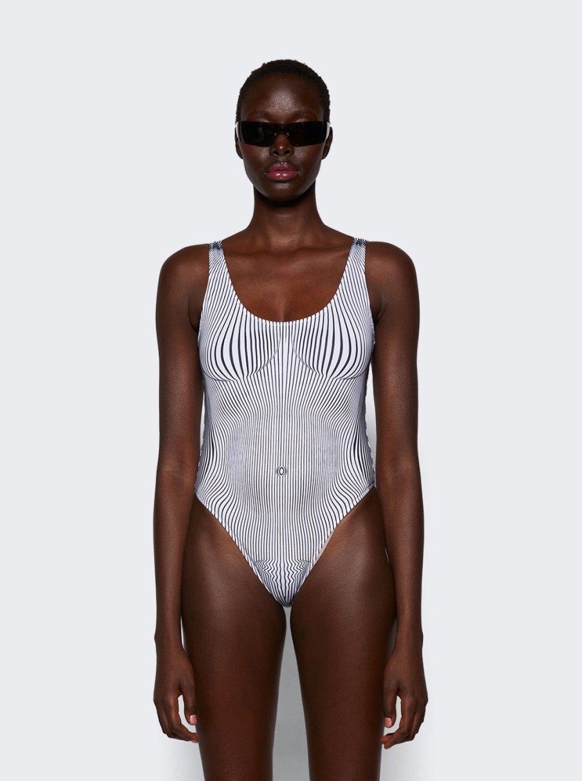 Shop Jean Paul Gaultier Pinstripe Body Morphing Swimsuit White And Black