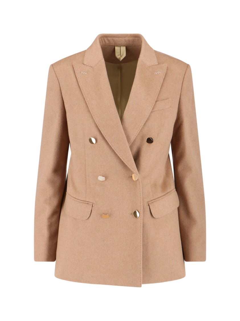 Max Mara Double-breasted Camel Blazer With Logo Embroidery In Brown