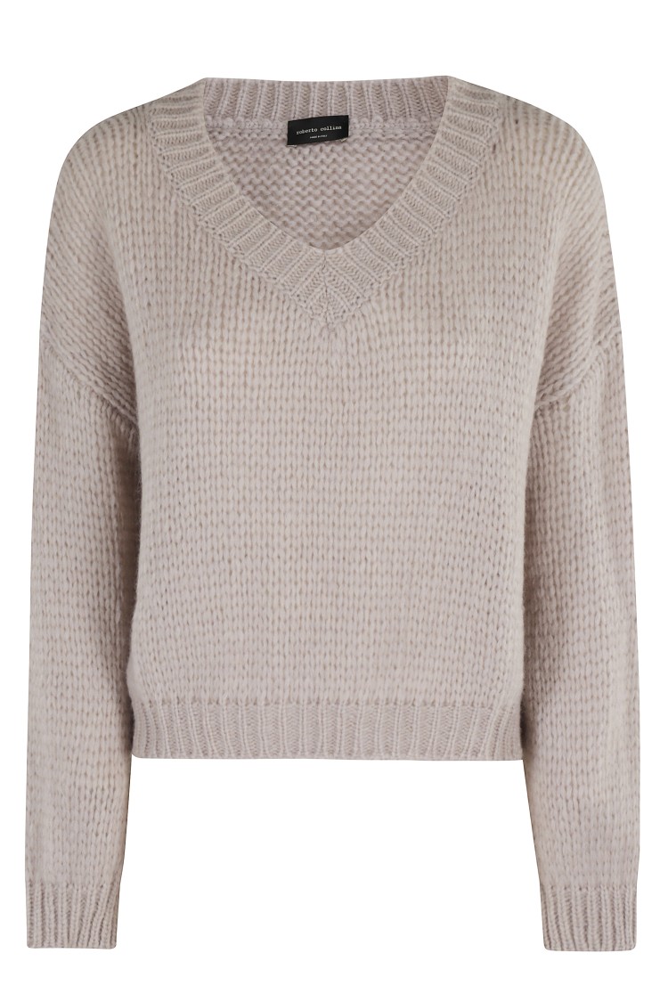 Roberto Collina Textured Knit V-neck Sweater In Neutral