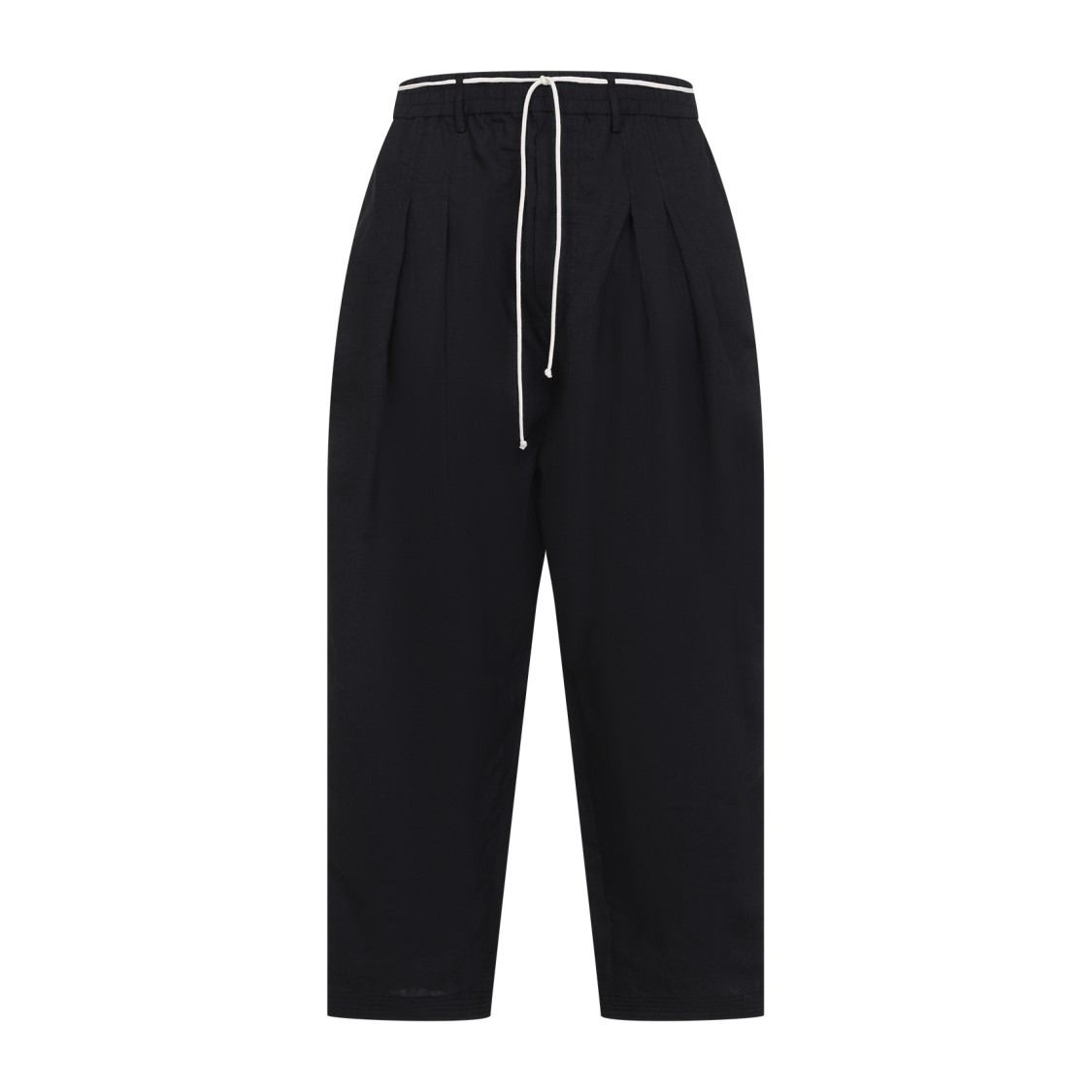 Mordecai Black Virgin Wool Pleated Drawstring Structured Wool Trousers In Black