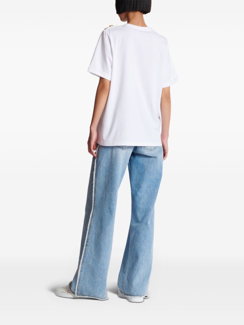 Balmain Cotton Jersey Crewneck T-shirt With Lipstick Print In White