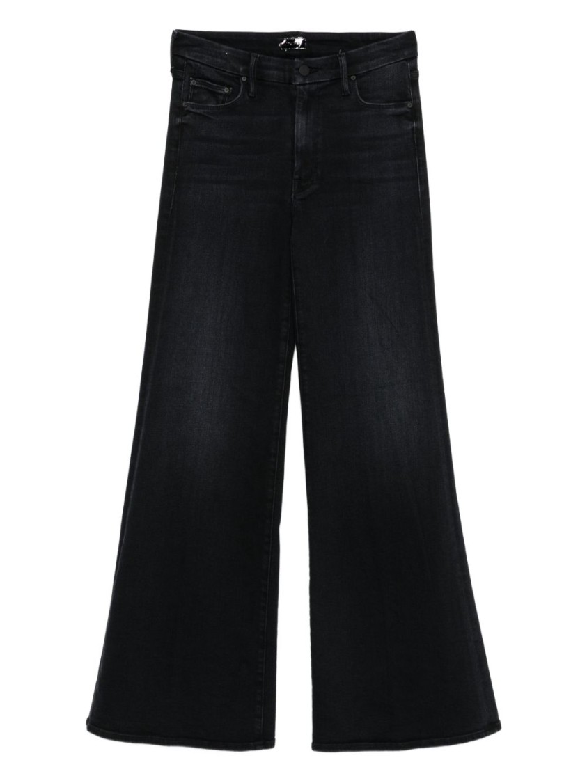 Mother Wide Black Jeans In Soft Cotton-modal Blend In Black