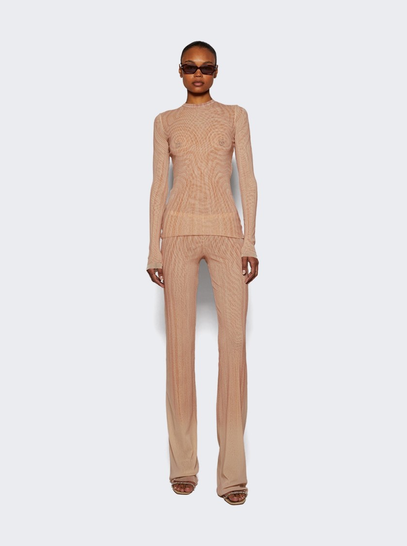 Jean Paul Gaultier Long Sleeve Mesh Spiral Top Pale Pink