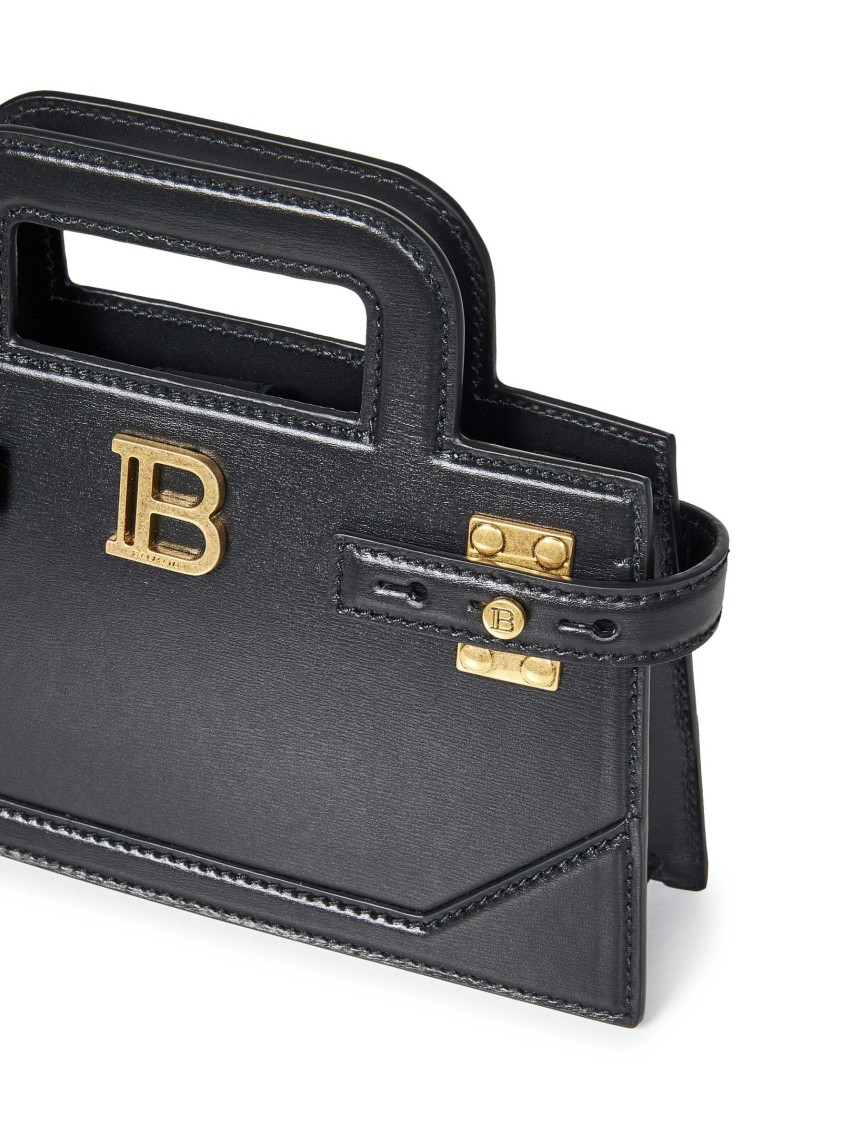 Balmain Structured Small B-buzz Handbag In Calf Leather In Gray