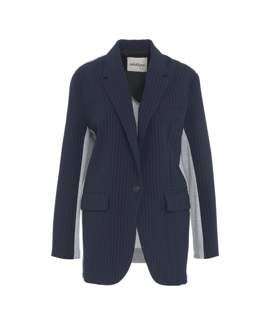 Ottod'ame Single-breasted Blazer With Contrasting Back Panel And Pinstripes In Blue
