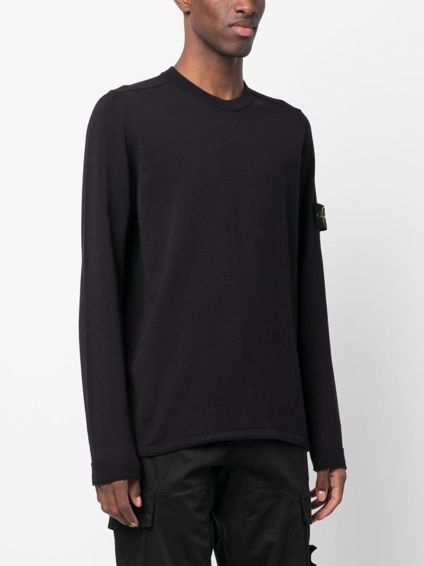 Shop Stone Island Classic Crew Neck Blue Sweater In Black