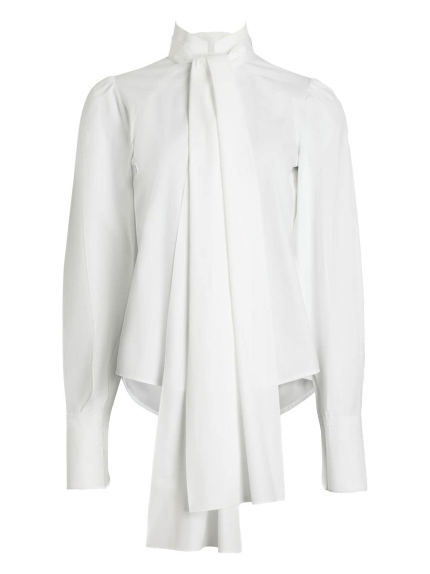 Patou Draped Collar Shirt With Buttoned Cuffs In White