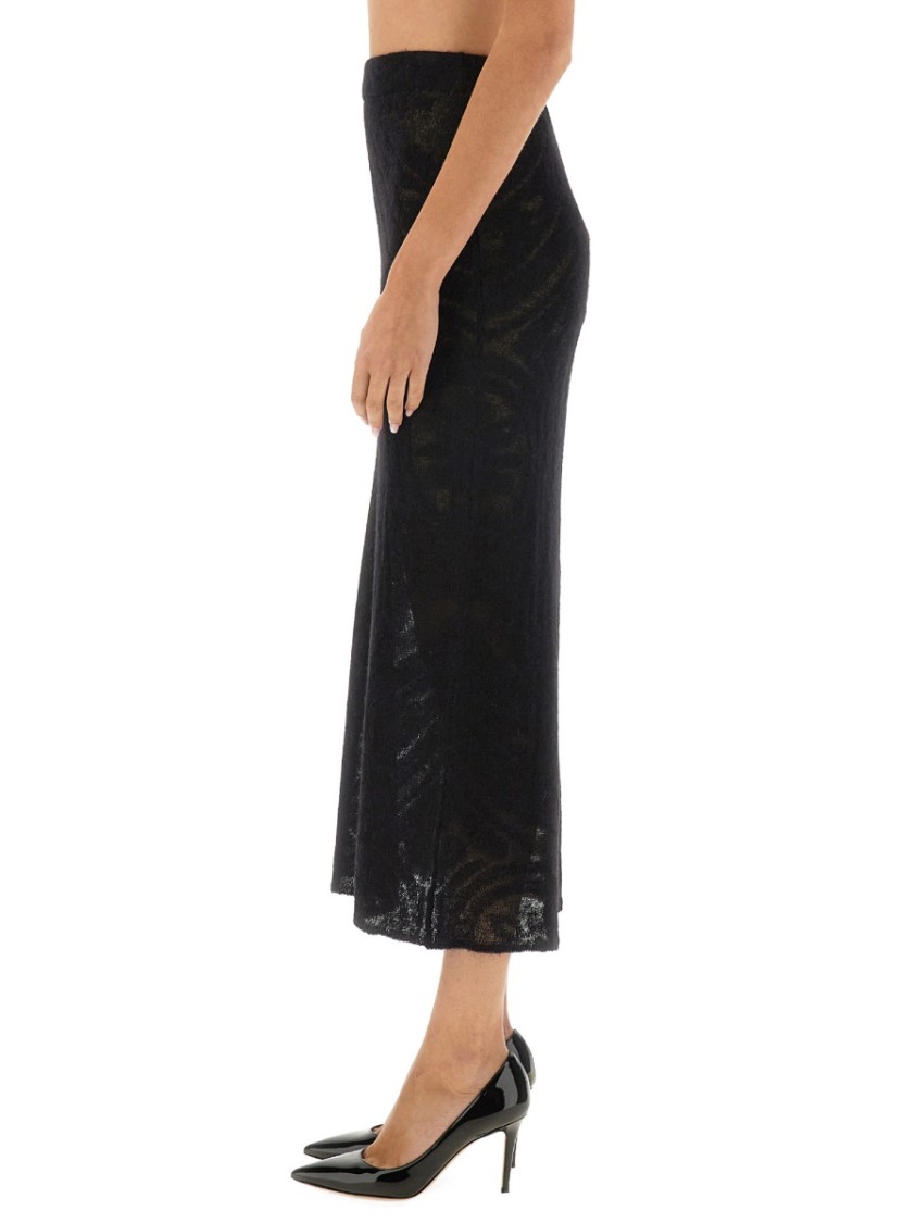 Etro Sheer Fabric Knit Skirt With Side Slit In Black