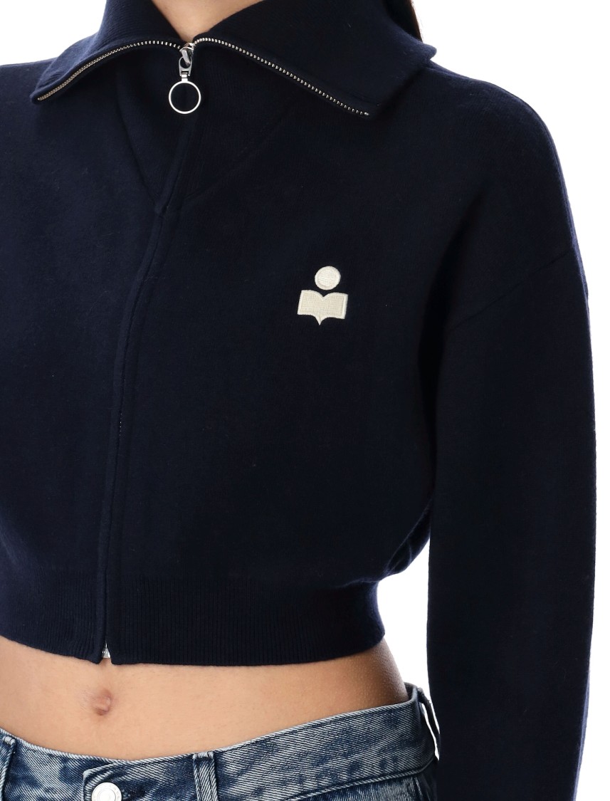 Isabel Marant Étoile Oxane Logo Embroidered Cropped Cardigan In Black