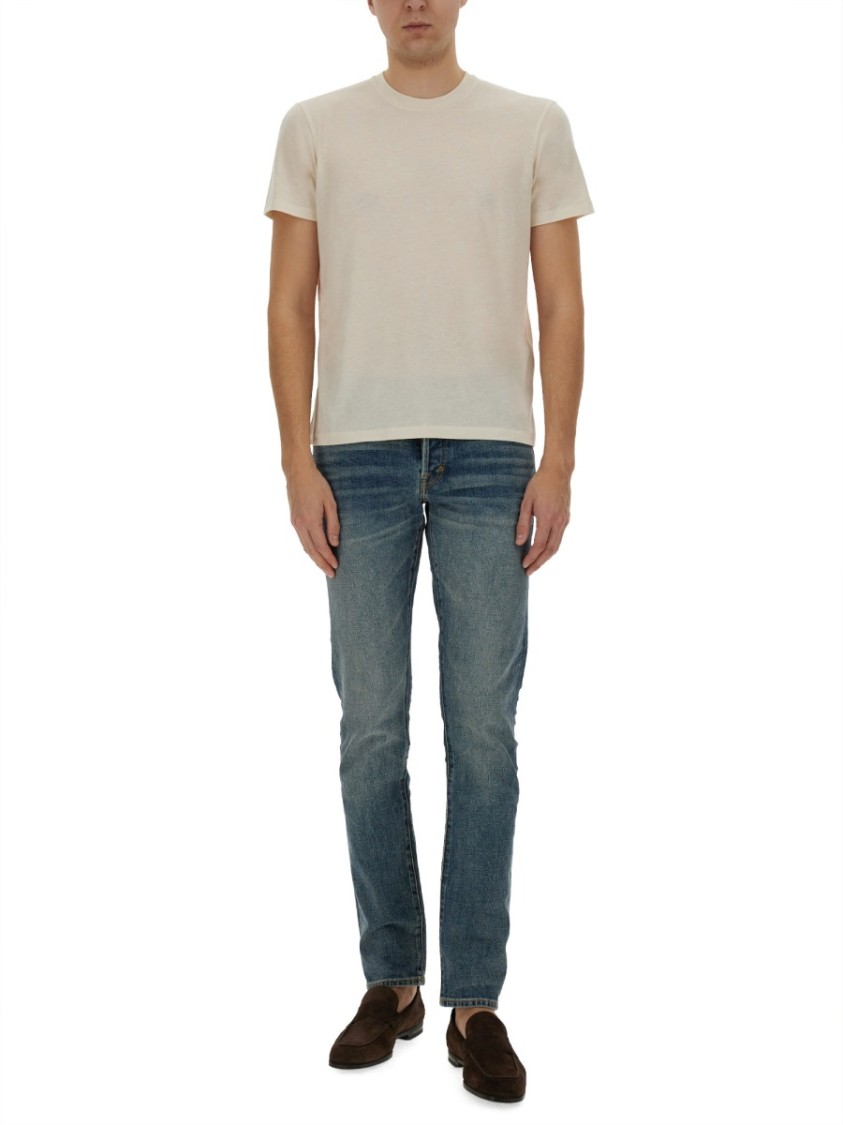 Tom Ford Crew Neck T-shirt In Lightweight Fabric In Gray