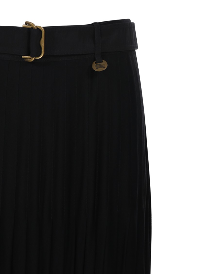 Burberry Bar Pleated Maxi Skirt With Belt In Black