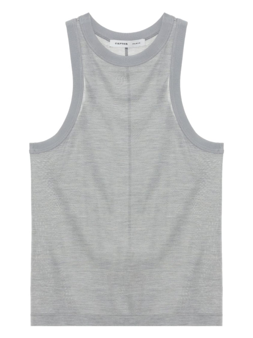 Carven Gray Silk Jersey Tank Top