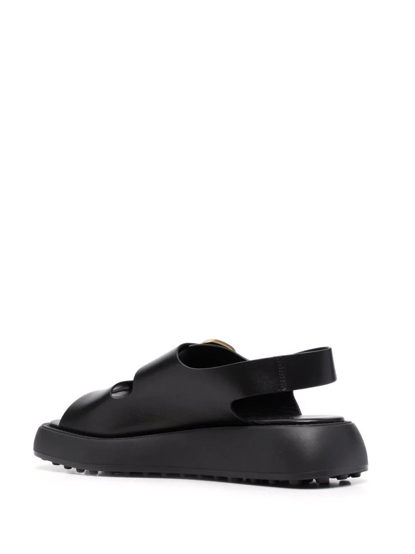 Tod's Gomma Buckled Leather Platform Sandals In Black