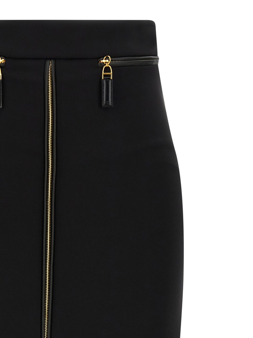 Elisabetta Franchi Lightweight Crepe Skirt With Black Zip In Black