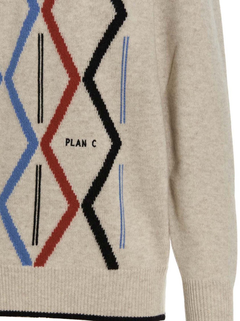 Plan C Geometric Pattern V-neck Knit Sweater In Neutral