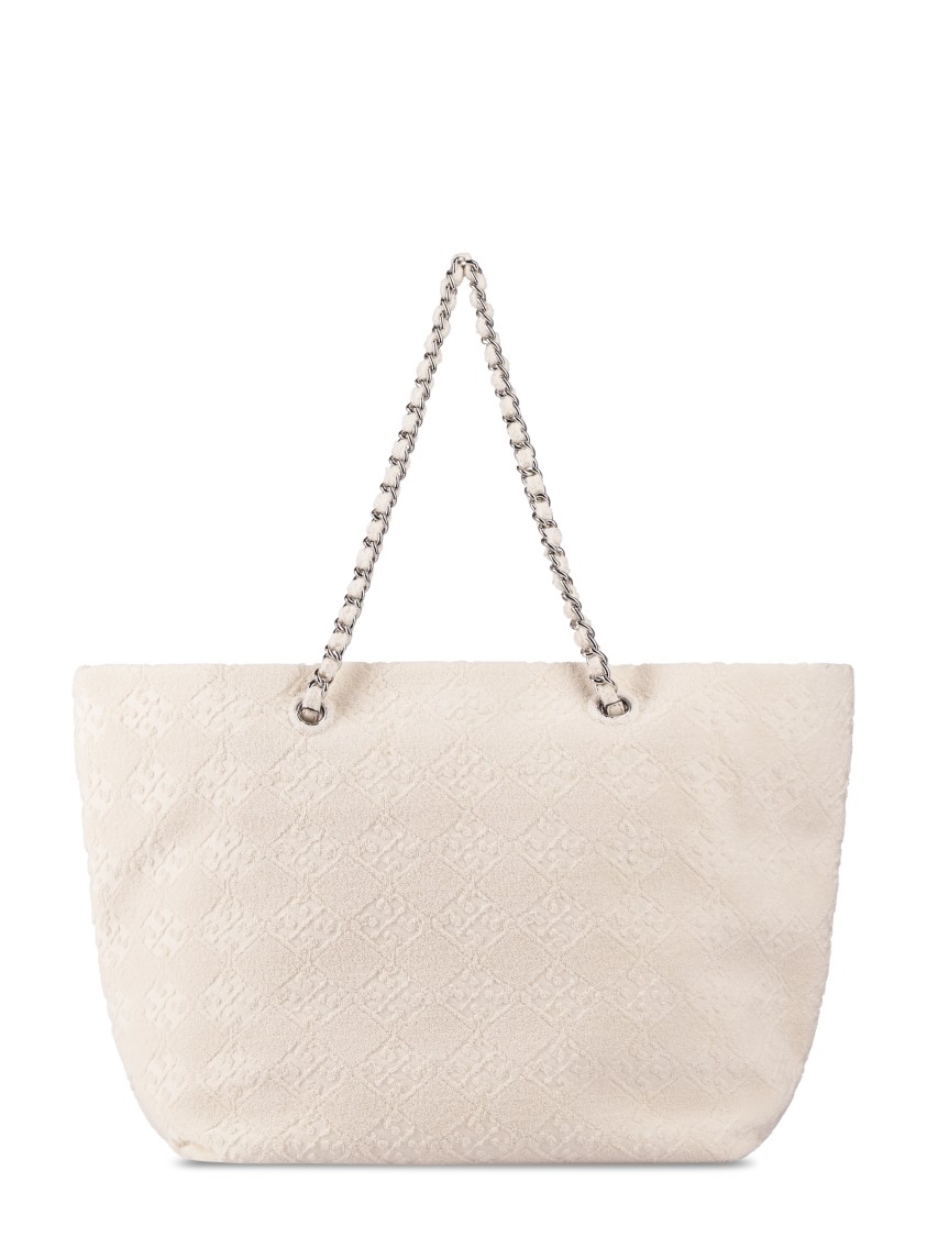Tory Burch Ella Terry Chain Tote With Textured Diamond Pattern In Neutral