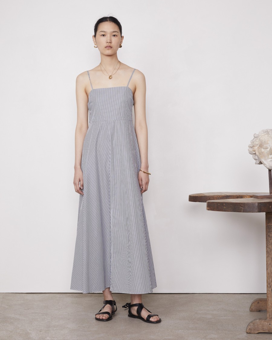 Officine Generale Candy Stripe Maxi Dress With Fitted Top In Gray