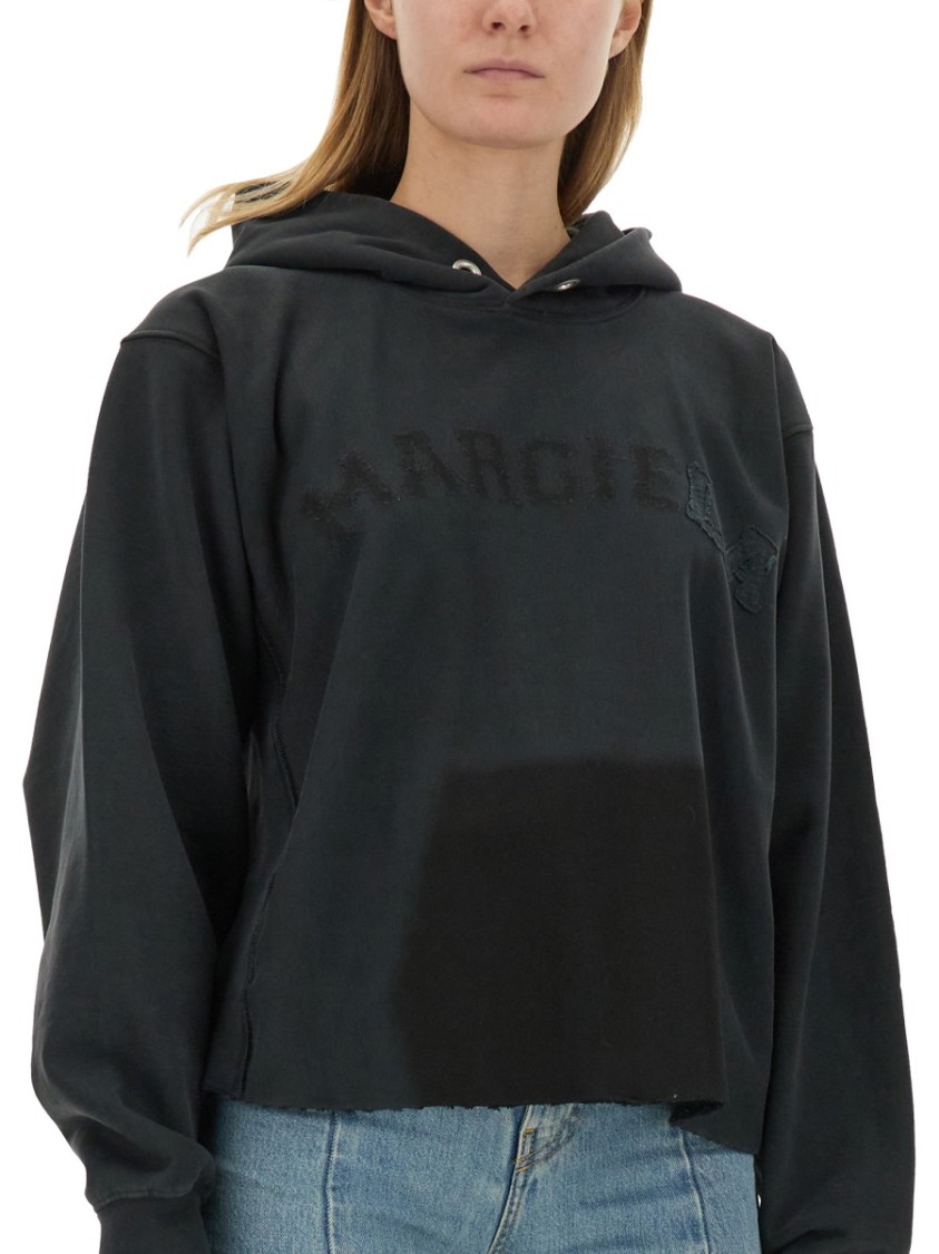 Maison Margiela Embroidered Logo Jersey Cropped Hoodie In Black