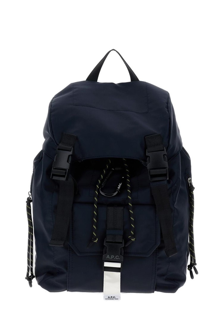 Apc A.p.c. Navy Blue Backpack With Flap Closure And Logo Applique In Black