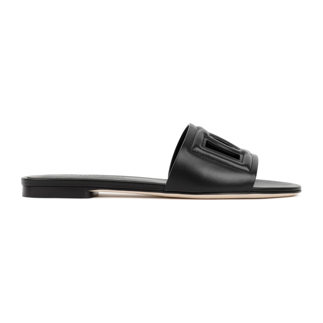 Shop Dolce & Gabbana Black Leather Flat Slides Sandals