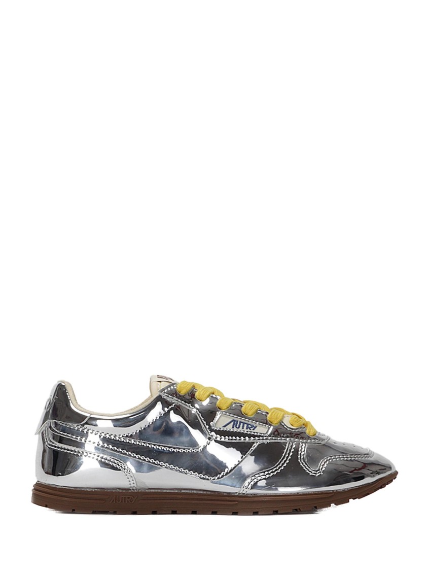 Autry Front Lace Sneakers In Bright Yellow And Shiny Silver In Gray