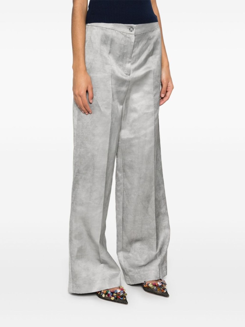 Pinko Wide-leg Grey Trousers With High Waist