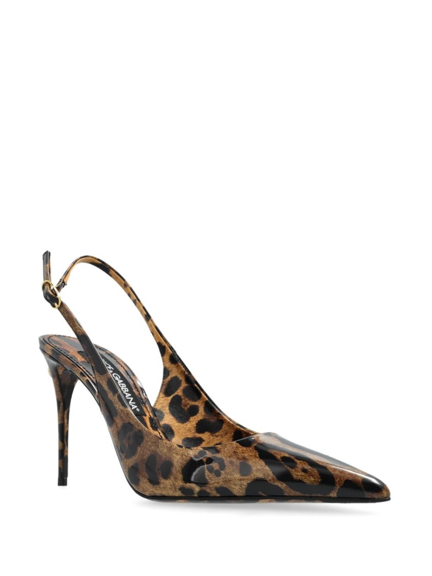 Dolce & Gabbana Brown Slingback Pumps With Dg Logo Detail In Black