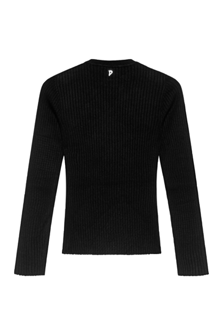 Dondup Ribbed Black Sweater With Decorative Shoulder Buttons In Black